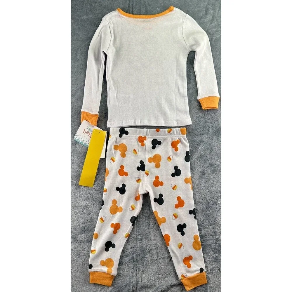 DISNEY Mickey Mouse 2‎ Pc Pajama Set Girl's Sz 18 mos. Orange Spookie Cotton NWT